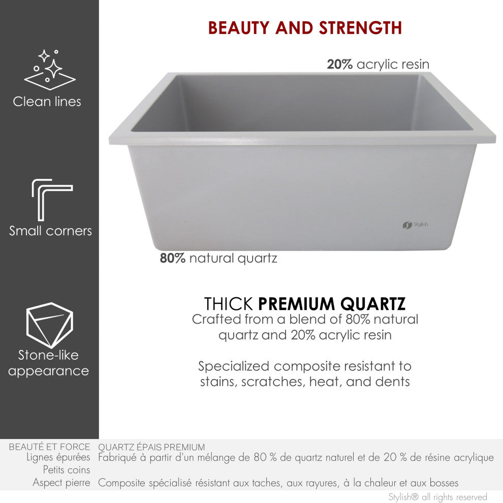 STYLISH 22"Dual Mount Single Bowl Gray Granite Kitchen Sink