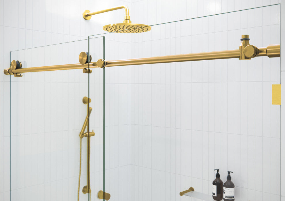 56-60"x78" Frameless Sliding Shower Door, Satin Brass