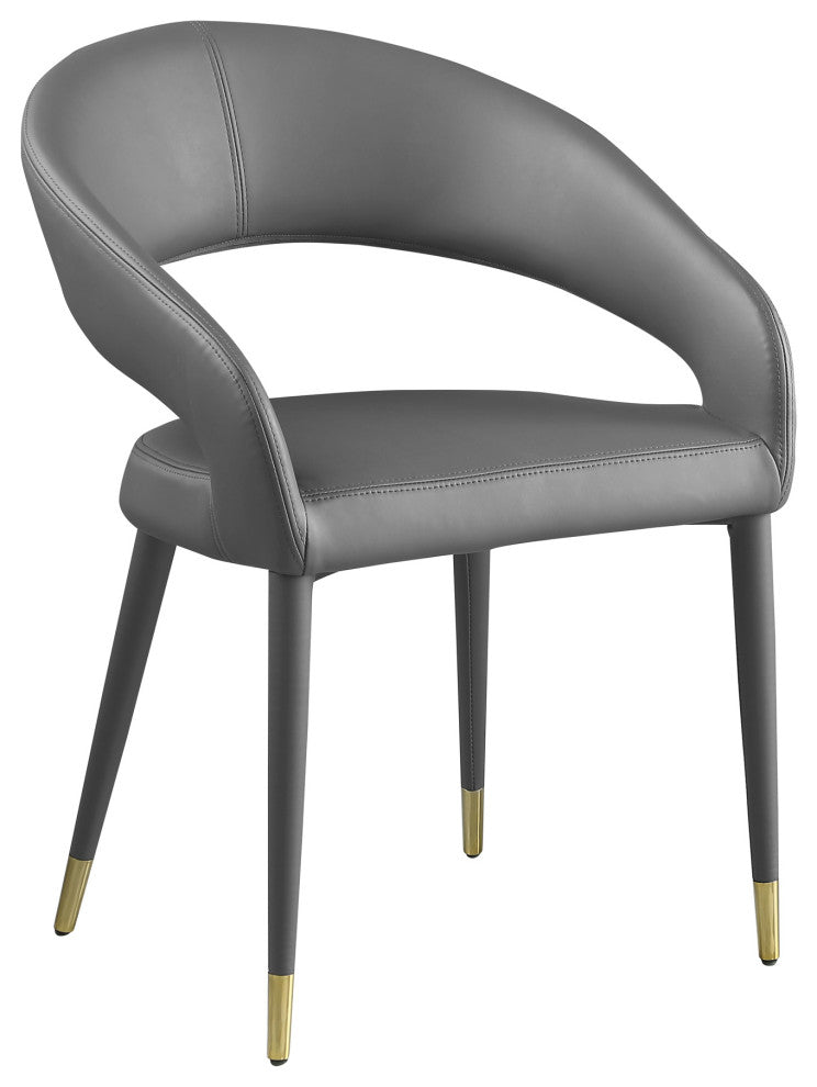 Joel Faux Leather Contemporary Dining Chair With Gold Accents, Set of 2, Grey