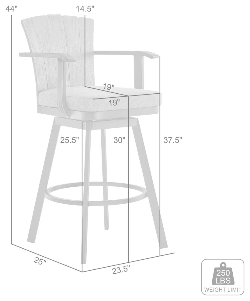 Hazel Outdoor Patio Swivel Bar Stool, Aluminum Teak Wood/Charcoal Cushion