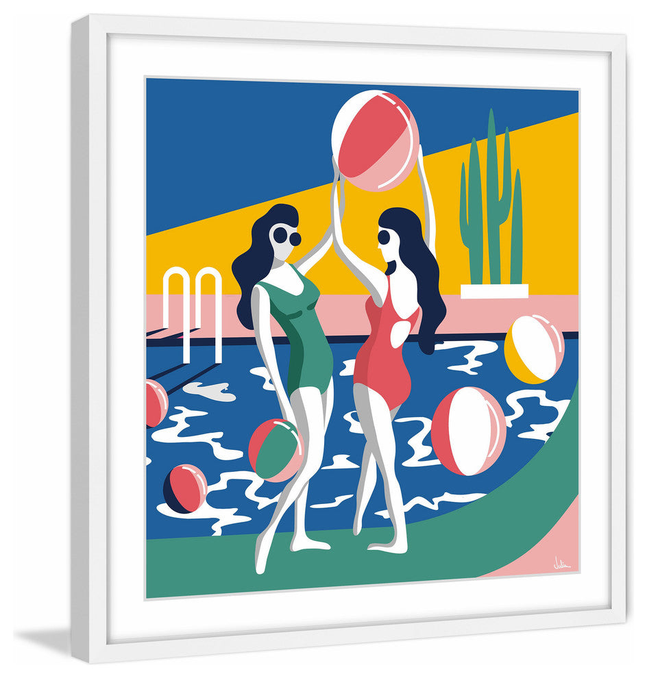 "Pool Side Attraction" Framed Painting Print, 18"x18"