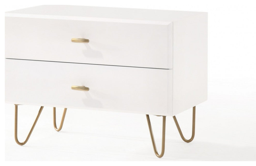 Contemporary White and Gold Nightstand With Two Drawers