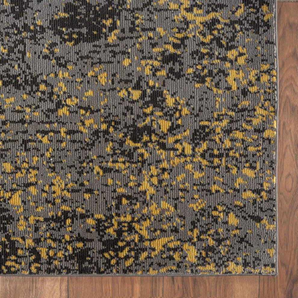 5" x 8" Gray and Yellow Abstract Sprinkle Area Rug