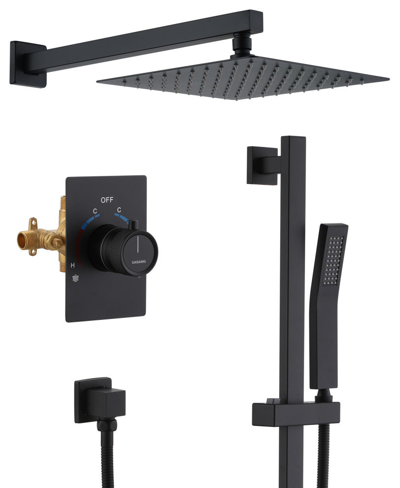 10inch Dual Function Rain Shower System With Slide Bar and Handheld Shower, Matte Black