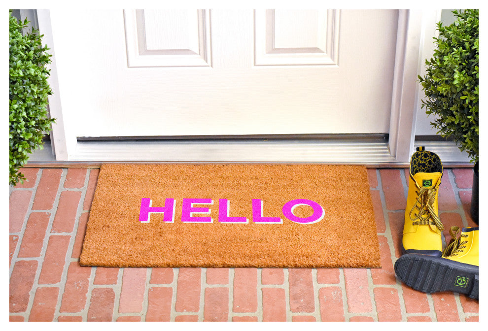 Calloway Mills Hello Pink-White Doormat, 24" X 36" X 0.60"