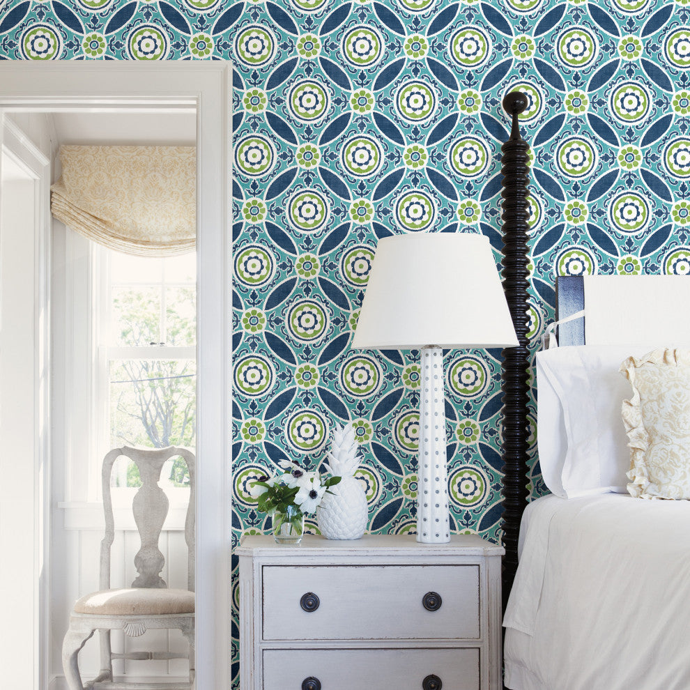 Maya Teal Medallion Wallpaper Bolt