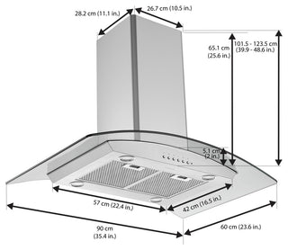 Ancona Convertible Island Glass Canopy Range Hood, Night Light Feature, 36 in.