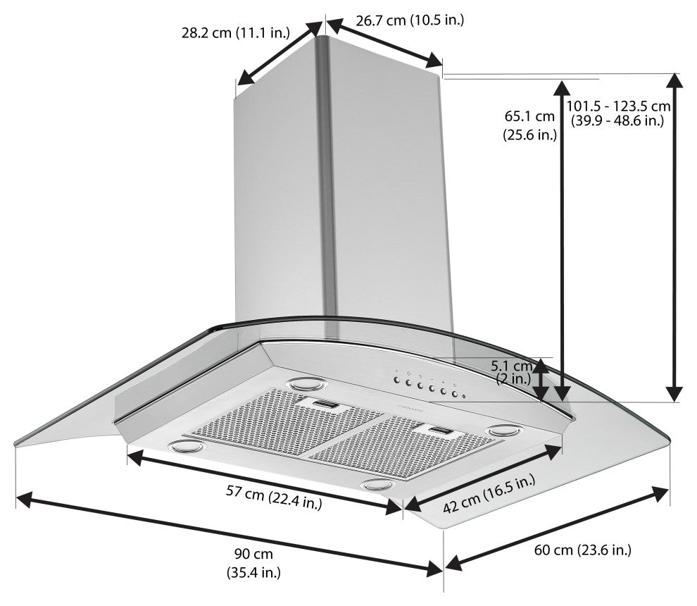 Ancona Convertible Island Glass Canopy Range Hood, Night Light Feature, 36 in.