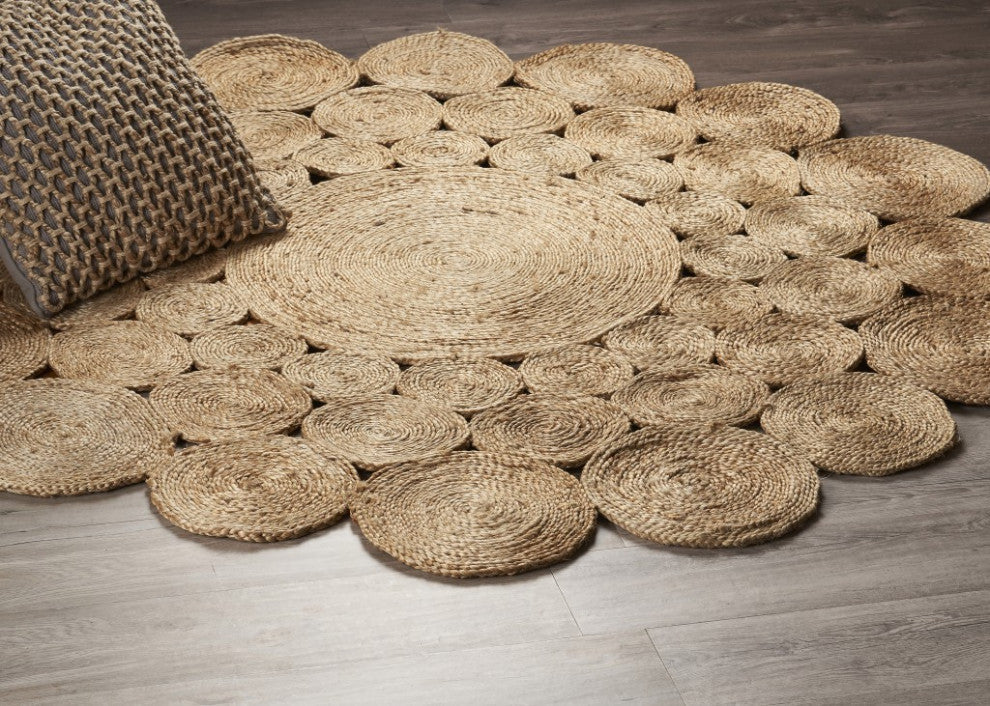 4" Round Natural Tan Orbital Area Rug
