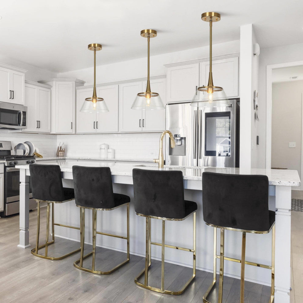 LNC 1-Light Polished Gold With Seeded Glass Modern Linear Mini Pendant Light