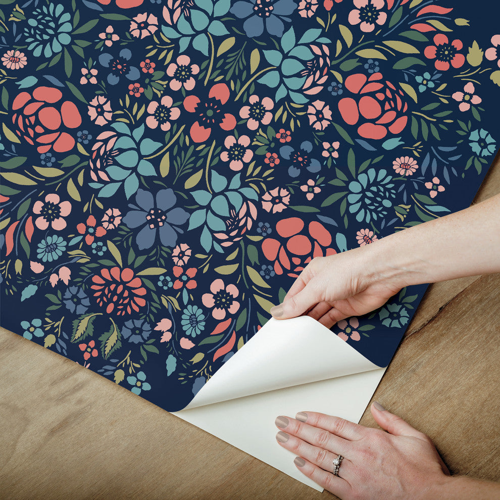 Blue Medallion Floral Peel & Stick Wallpaper