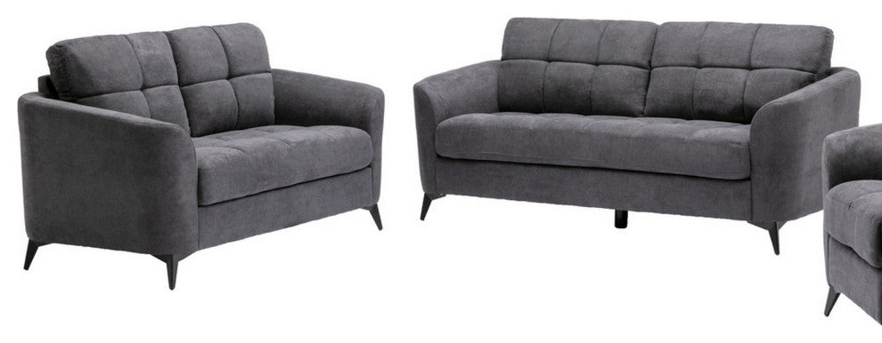 Benzara BM287970 Odin 2 Piece Sofa and Loveseat Set, Tufted Cushions, Gray