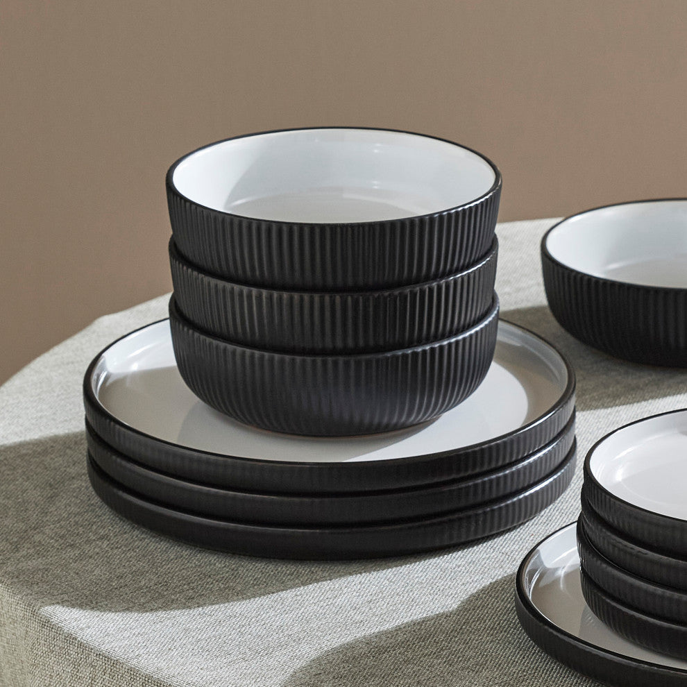 Christian Siriano Laro Stoneware 12 Piece Dinnerware Set, Black