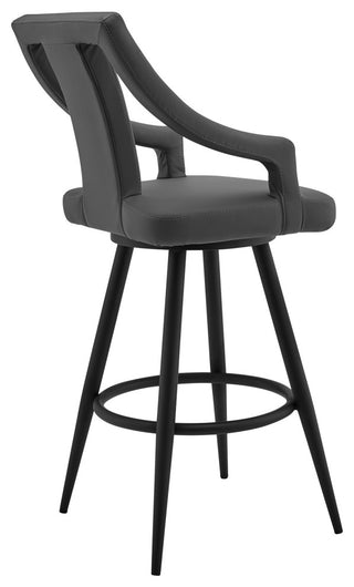 Maxen 30" Gray Faux Leather and Black Metal Swivel Bar Stool