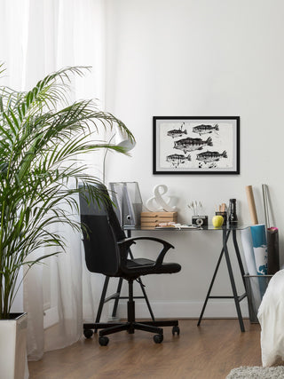 "Black and White Fish" Framed Painting Print, 18"x12"