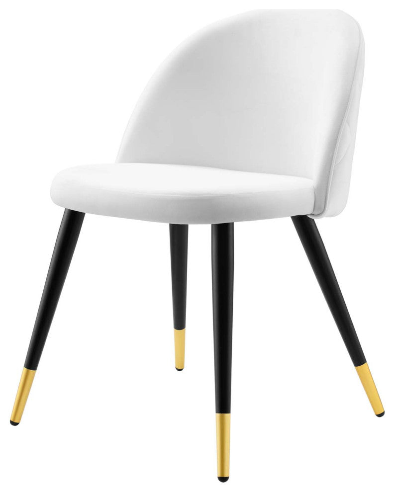 Side Dining Chair, Set of 2, Velvet, White, Cafe Bistro Restaurant Hospitality