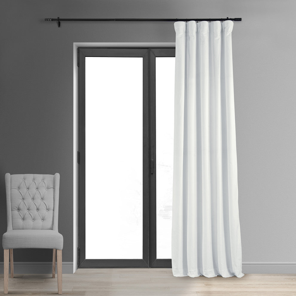 Signature Blackout Velvet Curtain Single Panel, Primary White, 50wx84l