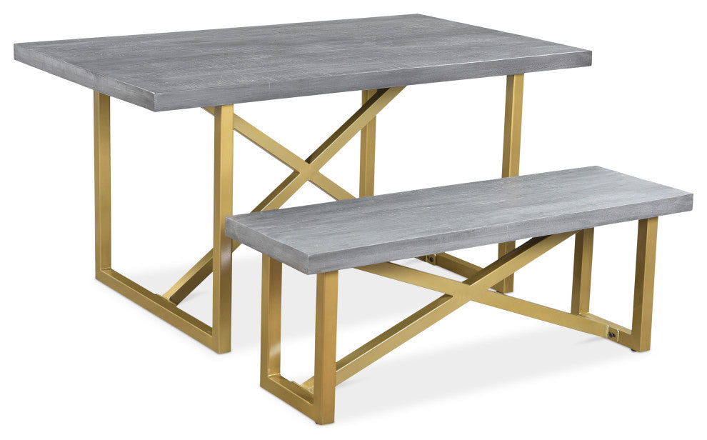 Raven Grey Mango Wood Dining Table With Gold Iron 60"