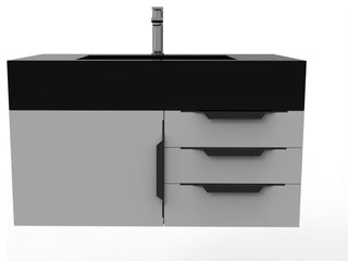CastelloUSA Nile 36" Wall Mounted Vanity Set, Gray, Black Top, Black Handles