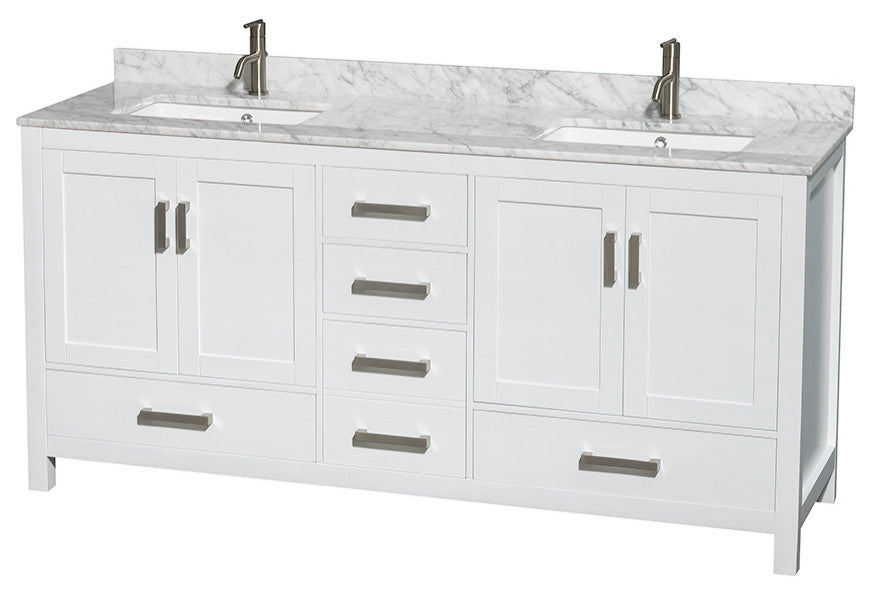 Wyndham WCS141472DWHCMUNSM70 White 72 Inch Vanity with Carrera and Mirror