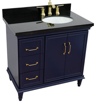 37" Single Vanity, Blue Finish With Black Galaxy