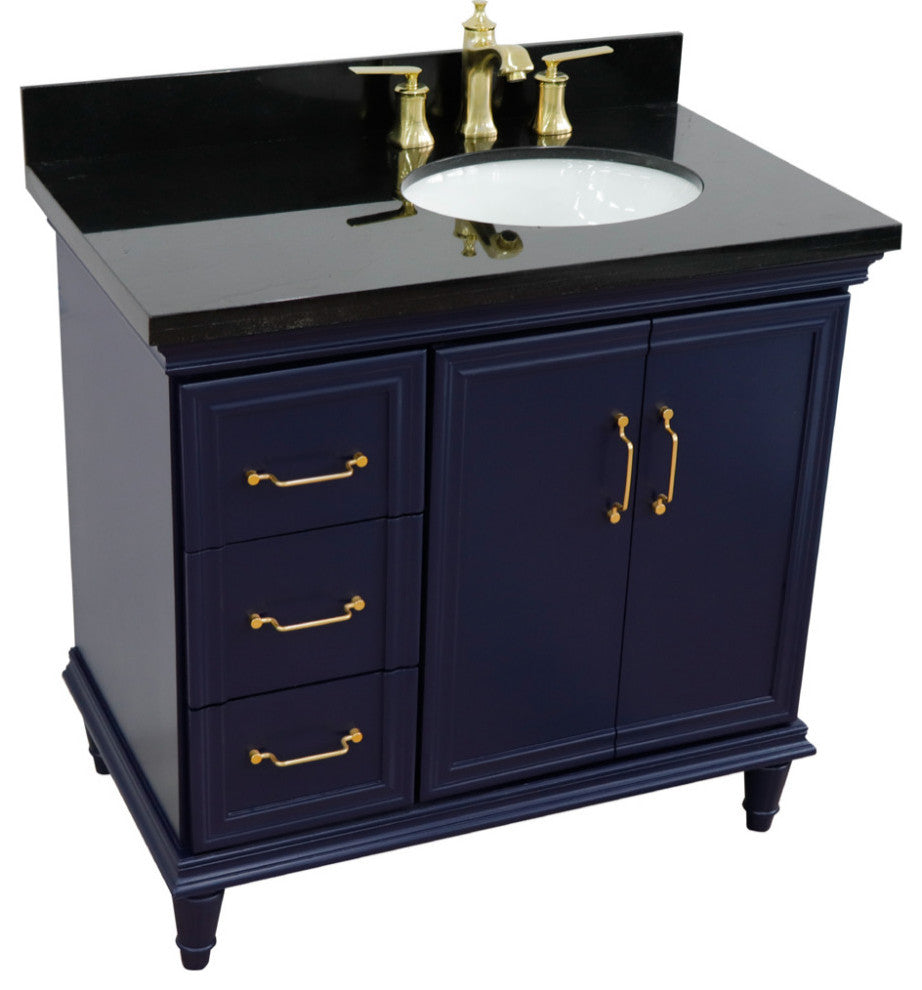 37" Single Vanity, Blue Finish With Black Galaxy