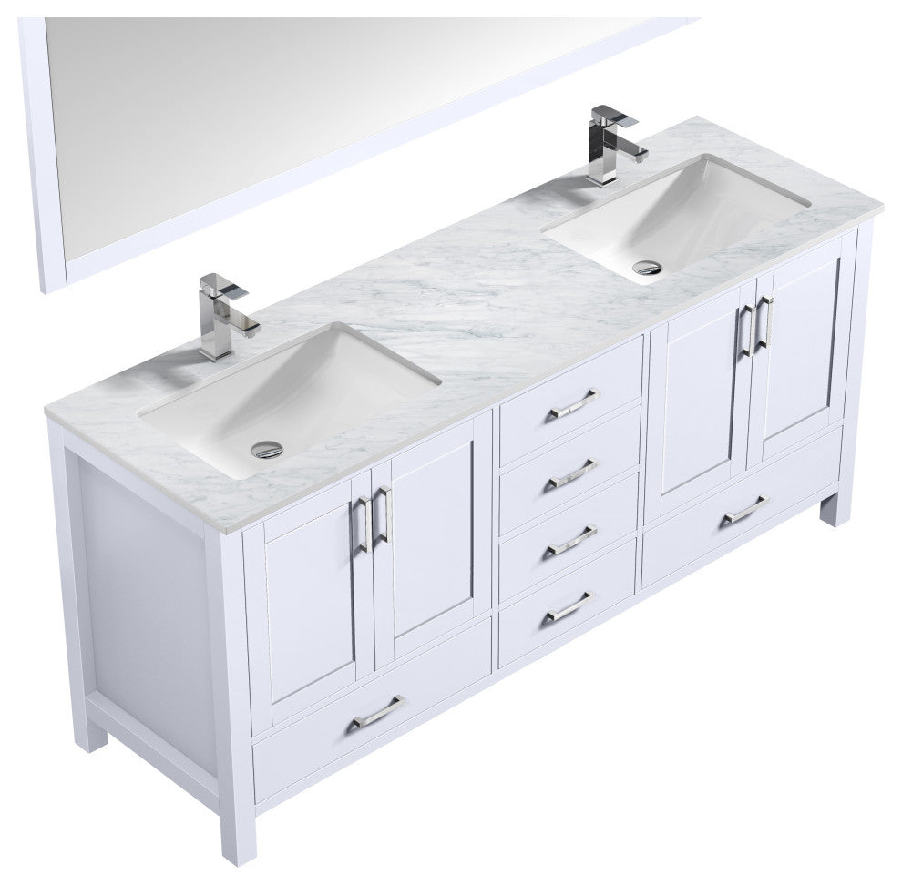 Jacques 72" White Double Vanity Set with White Carrara Marble Top