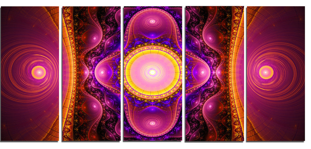 Pink Cryptical Fractal Design, Abstract Wall Art Canvas, 60"x28", 5 Panels