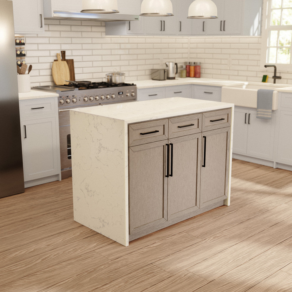 Palisade 48" Kitchen Island, Gray Oak, Engineered Marble