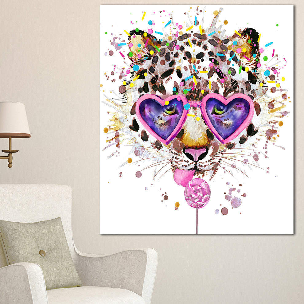 Funny Leopard with Heart Glasses, Oversized Animal Wall Art, 30"x40"