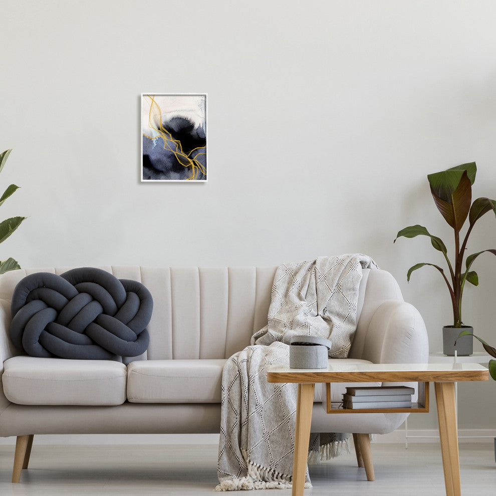 Modern Coastal Abstract Organic Lines Blue Gold, 11 x 14