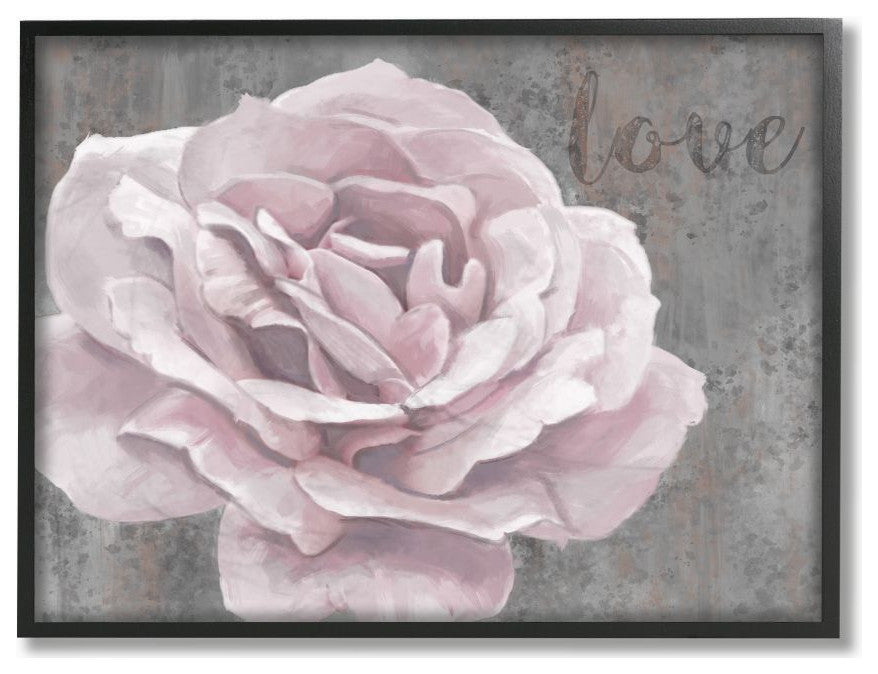 Stupell Industries Love Pink Flower Grey Neutral Painting, 16 x 20