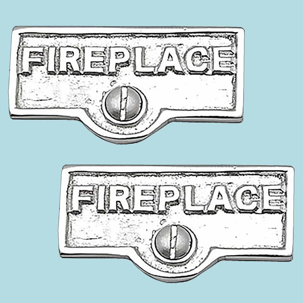 2 Switch Plate Tags FIREPLACE Name Signs Labels Chrome Brass |