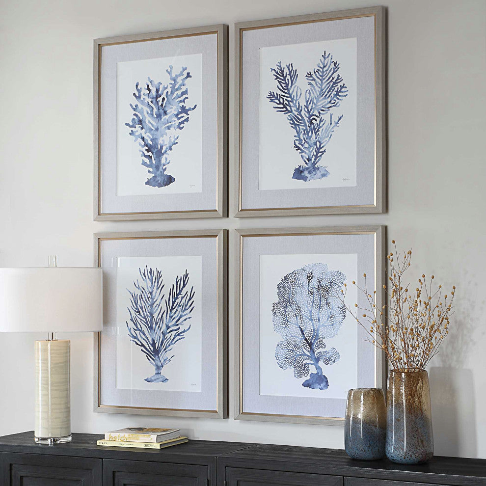 Uttermost Shibori Coral Framed Prints Set of 4