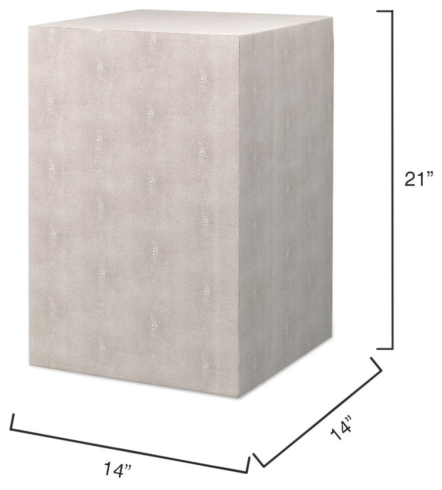 Elegant Faux Shagreen Square Block Accent Table Ivory Cube Contemporary Pedestal