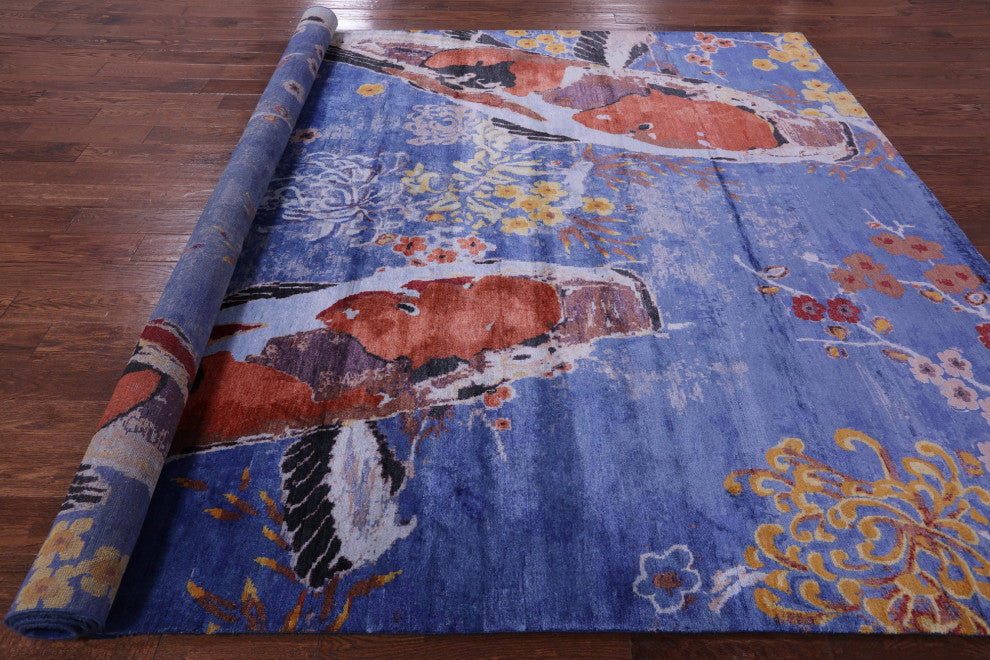Fish Design Hand Knotted Silk Rug 8' 10" X 12' 0" Q11600