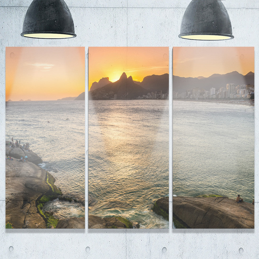 "Ipanema in Rio de Janeiro Sunset" Metal Wall Art, 3 Panels, 36"x28"