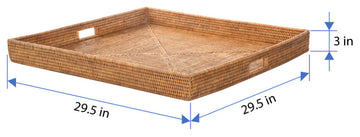 La Jolla Square Rattan Jumbo Sized Centerpiece and Ottoman Tray, Honey Brown