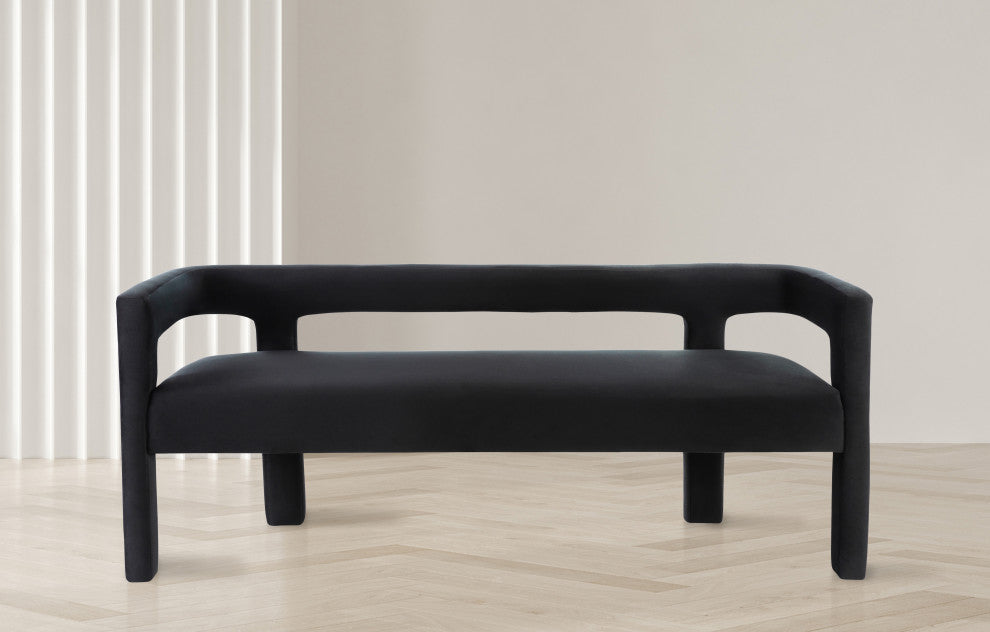 Athena Boucle Fabric Upholstered Bench, Black, Velvet