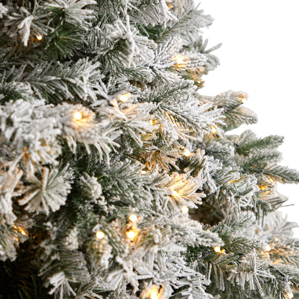 10' Flocked Vermont Mixed Pine Artificial Christmas Tree With 800 LED Lights