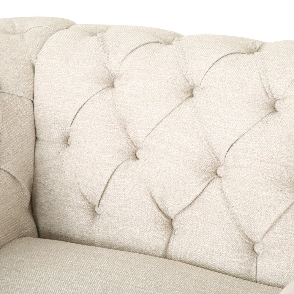Chesterfield Tufted Club Chairs, Nailhead Trim, Set of 2, Beige/Dark Brown
