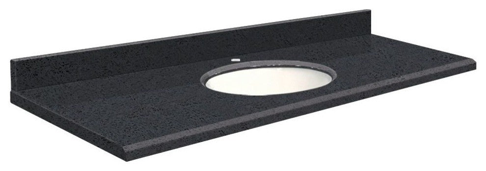 Quartz 61"x22" Vanity Top, 8" Contour, Black Luxe, White Bowl