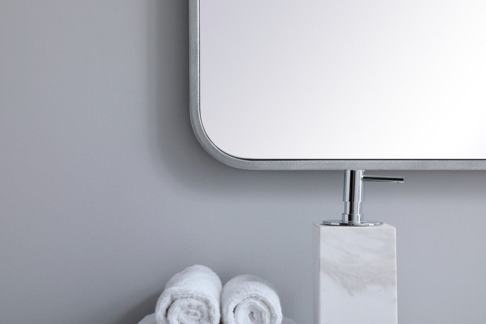 Ellis Soft Corner Metal Rectangular Mirror, Silver, 24"x36"