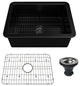 27in Undermount Single Bowl Fireclay Kitchen Sink with Grid and Drainer, Matte Black