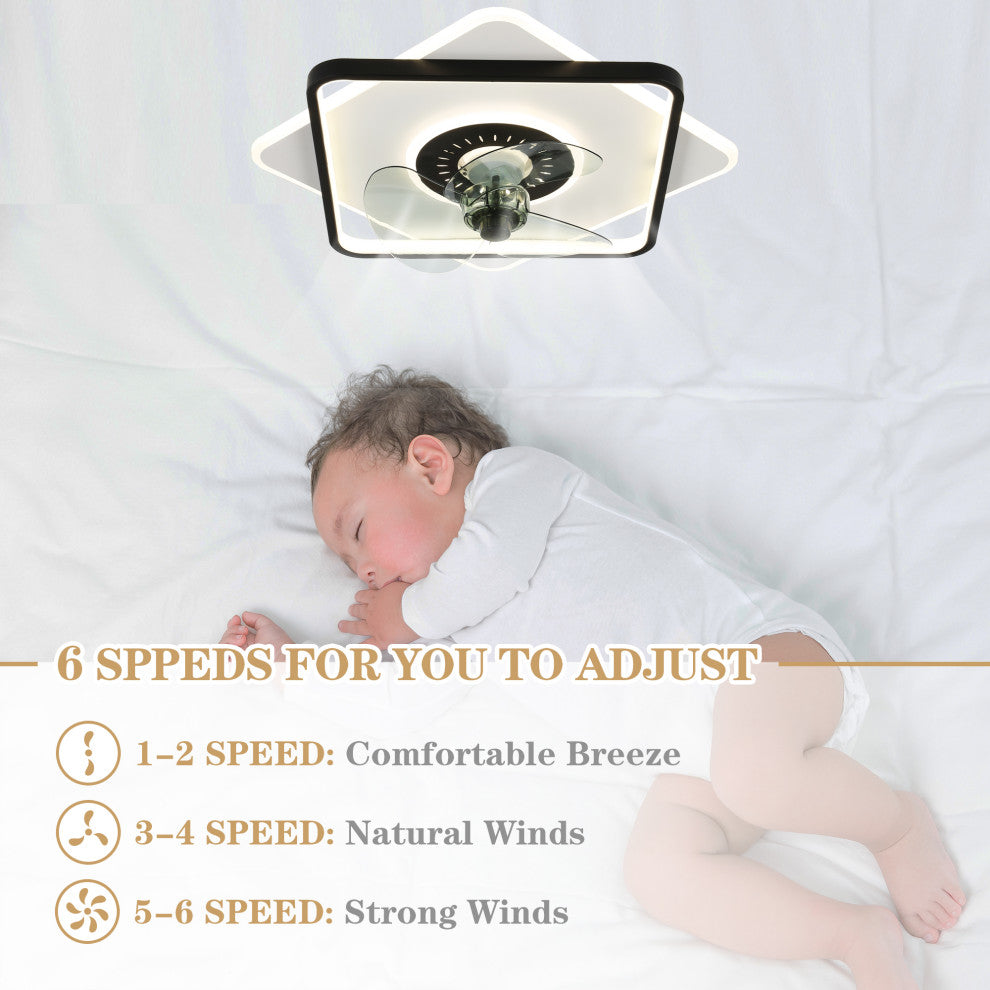 Bella Depot Modern Design Flush Mount Ceiling Fan with Remote and LED Light