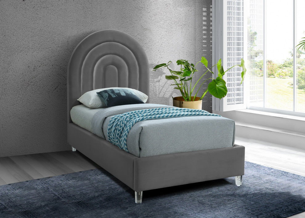 Rainbow Velvet Upholstered Bed, Gray, Twin