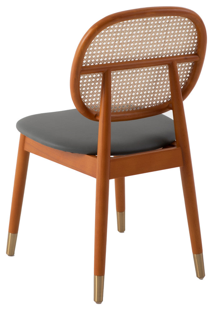 LeisureMod Holbeck Wicker Dining Chair With Leather Seat Set of 2, Grey