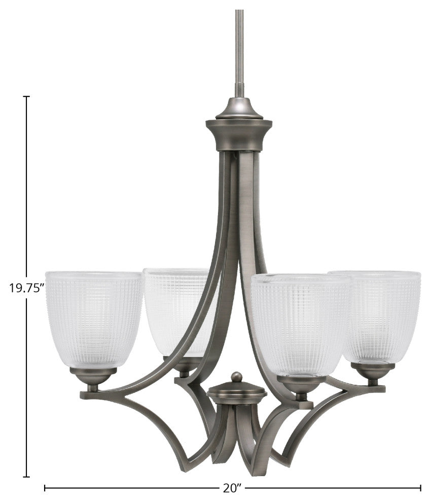 Zilo Uplight, 4 Light, Chandelier, Graphite Finish With 5" Clear Ribbed Glass