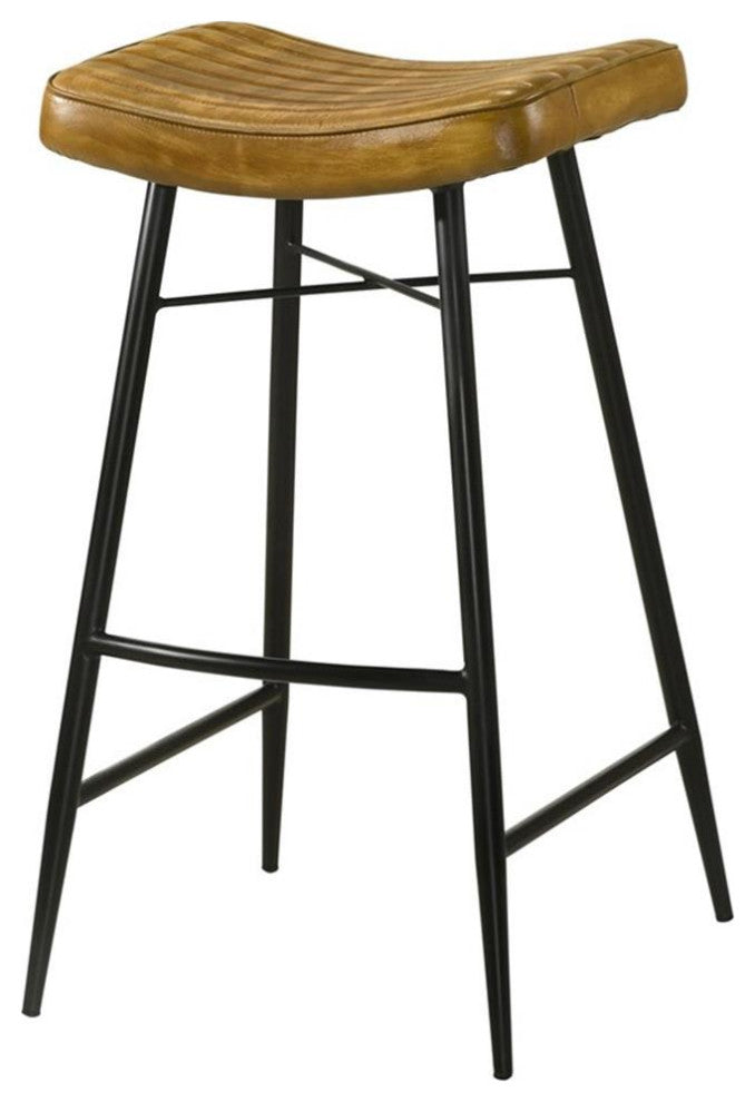 Coaster Bayu Leather Upholstered Bar Stool Antique Camel and Black