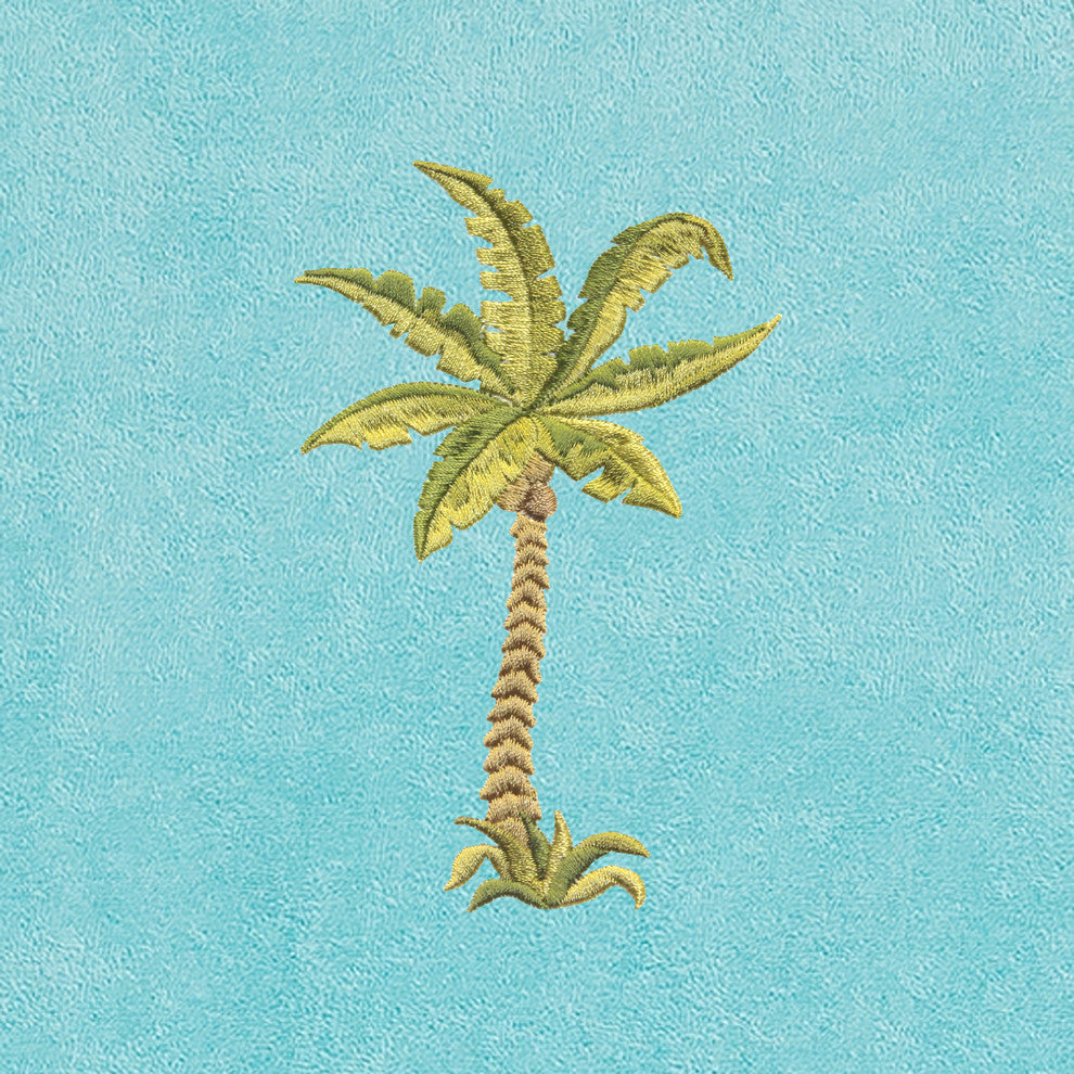 Palm Tree Embroidered Standard Size Chaise Lounge Cover With Side Pockets, Aqua